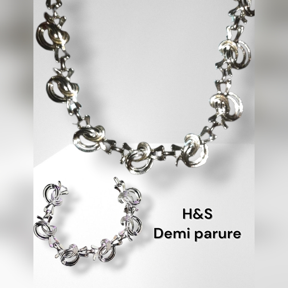 signed Set bracelet RARE swirl silvertone Matching Necklace Vintage Demi Parure